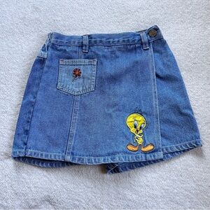 Vintage 90's Y2K Looney Tunes Tweety Bird Denim Skort Skirt Shorts Girl's Sz 6
